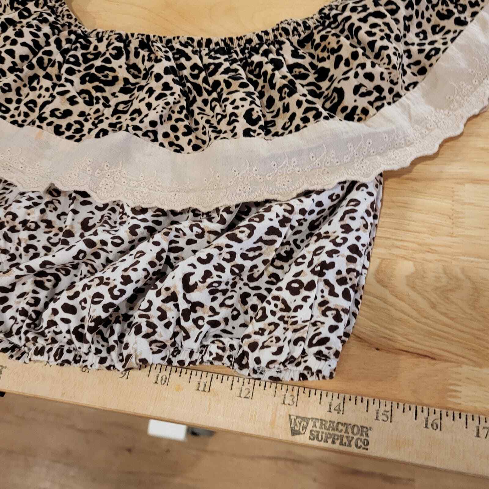 Cropped Bardot Ruffled Leopard Print Cotton Cropped Top