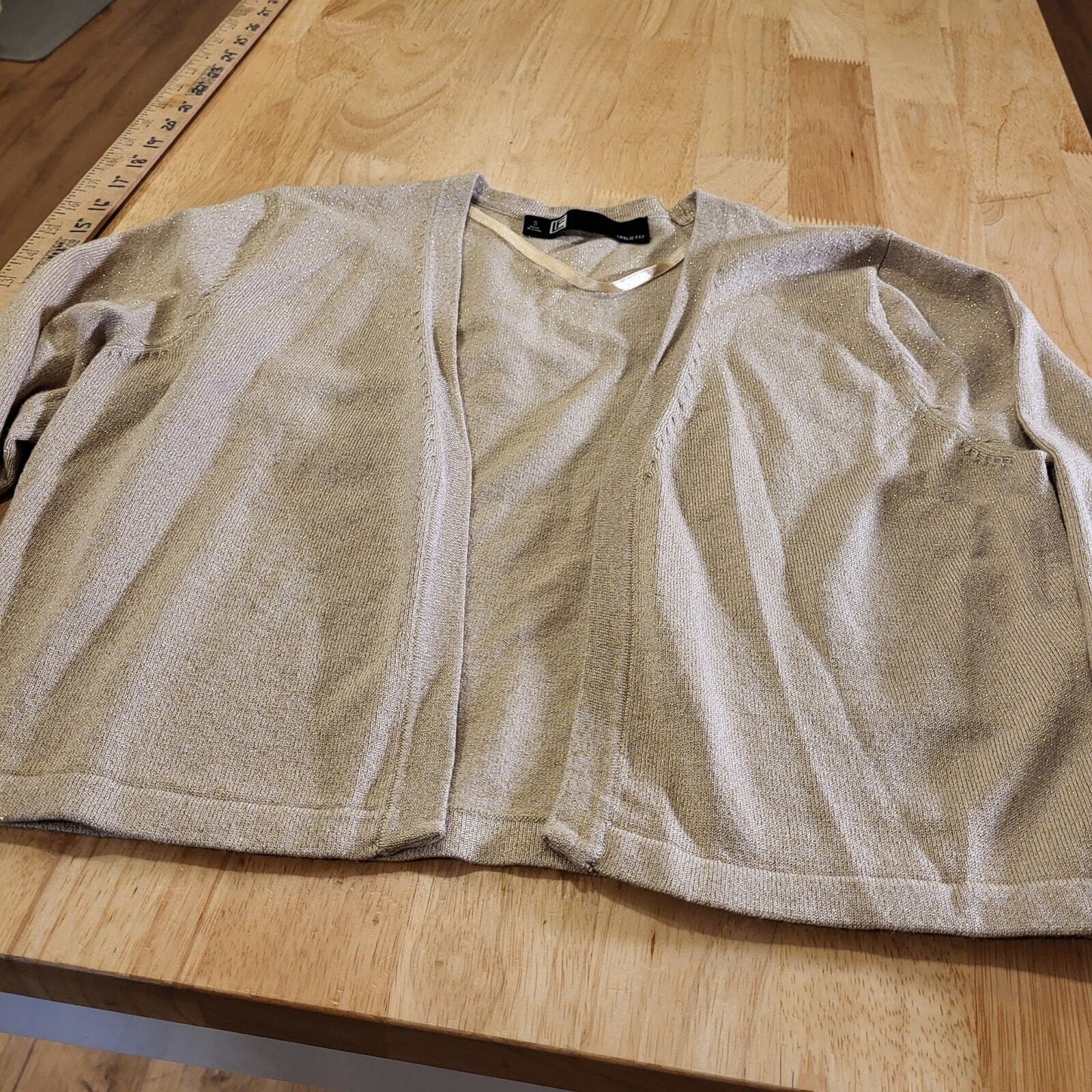Leslie Fay Gold Metallic Bolero Cardigan Size Small 3/4 Sleeve
