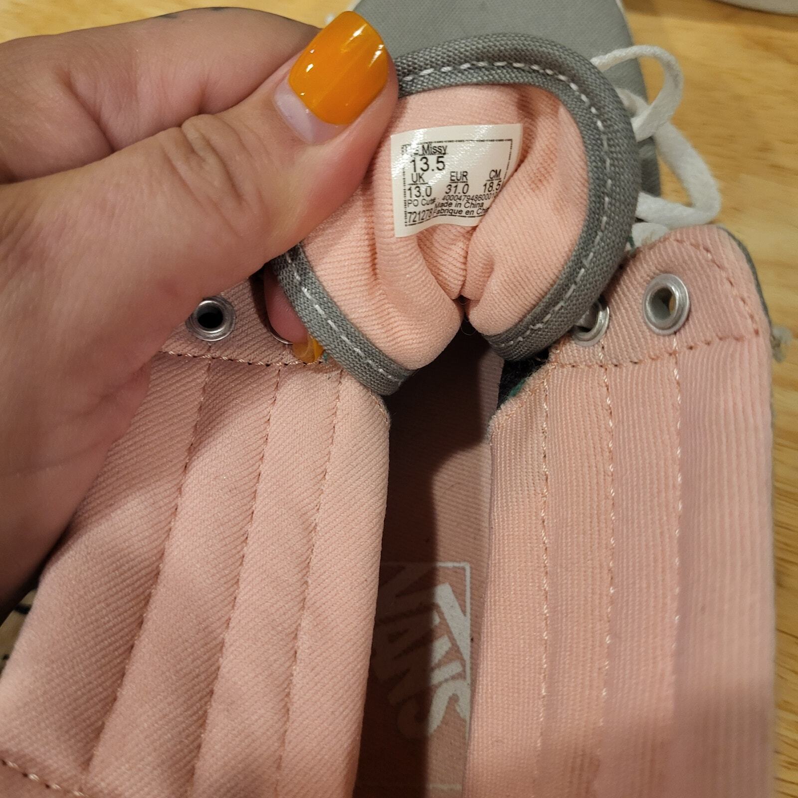 Girls Grey and Pink Vans Sk8 Hi Zip Back 13.5 Sneakers