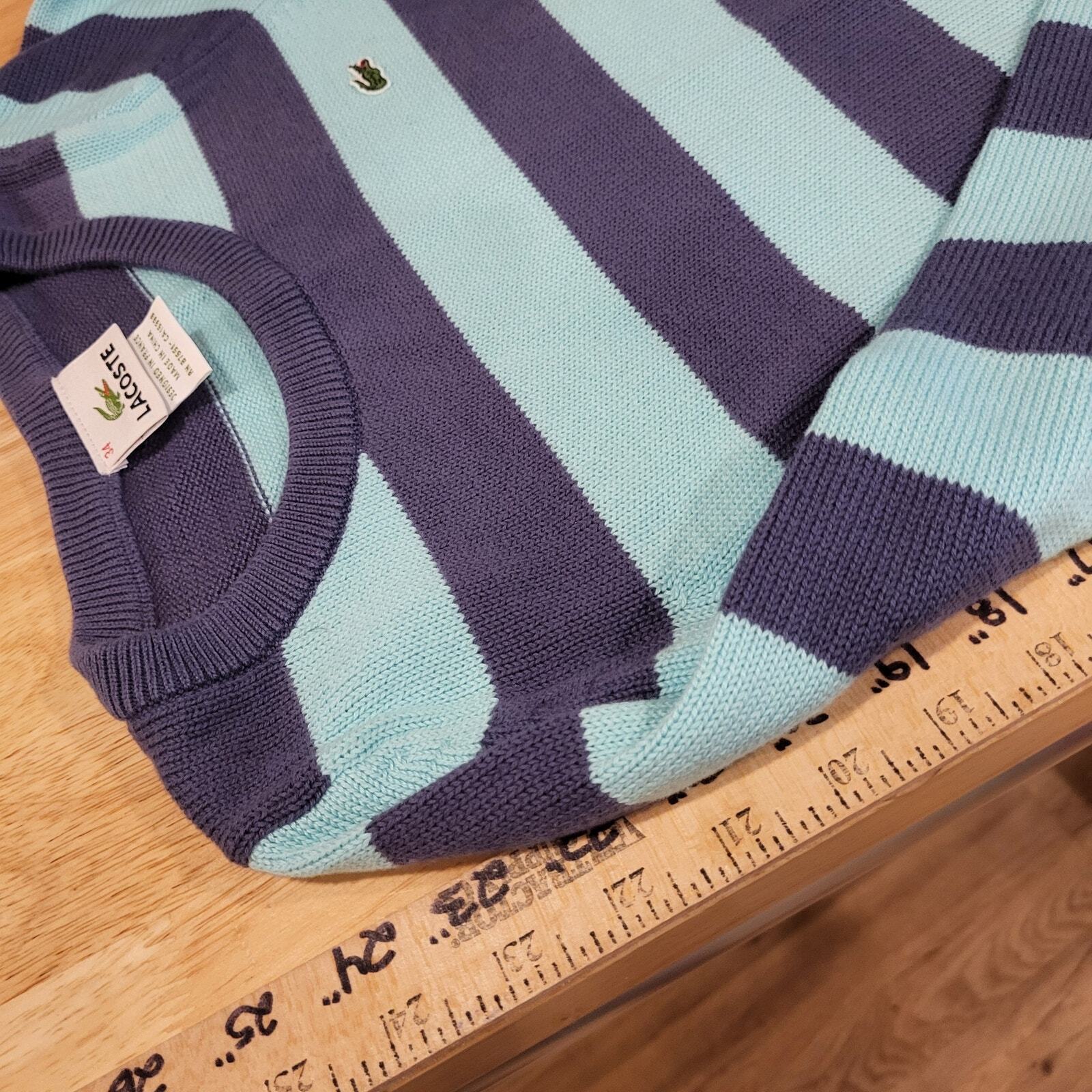 Lacoste Turquoise Blue Long Sleeve Sweater Size 38 17" Pit 2 Pit 25" Length