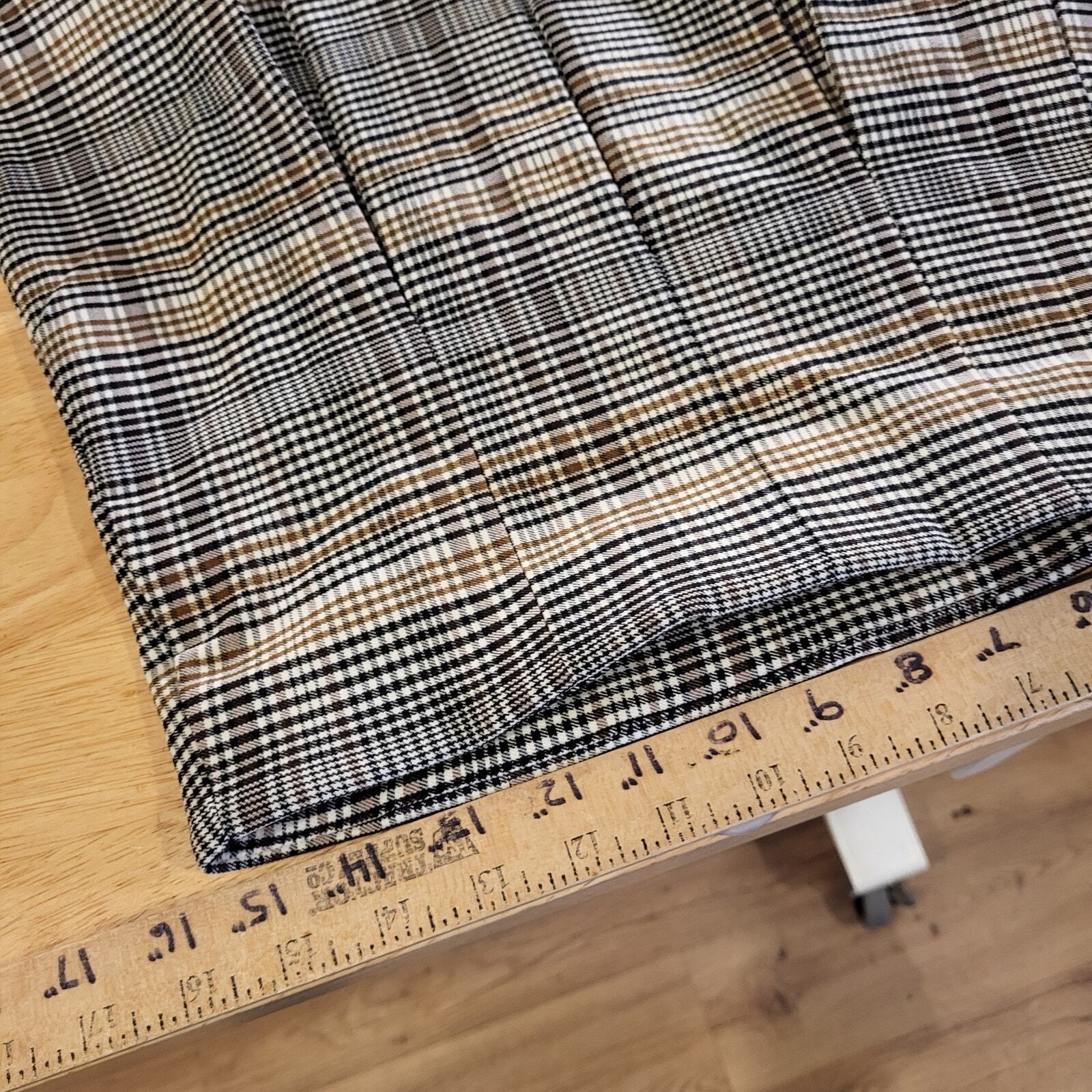 Shinestar Plaid Pleated Black & Brown Mini Skirt Large 20" Waist Elastic 