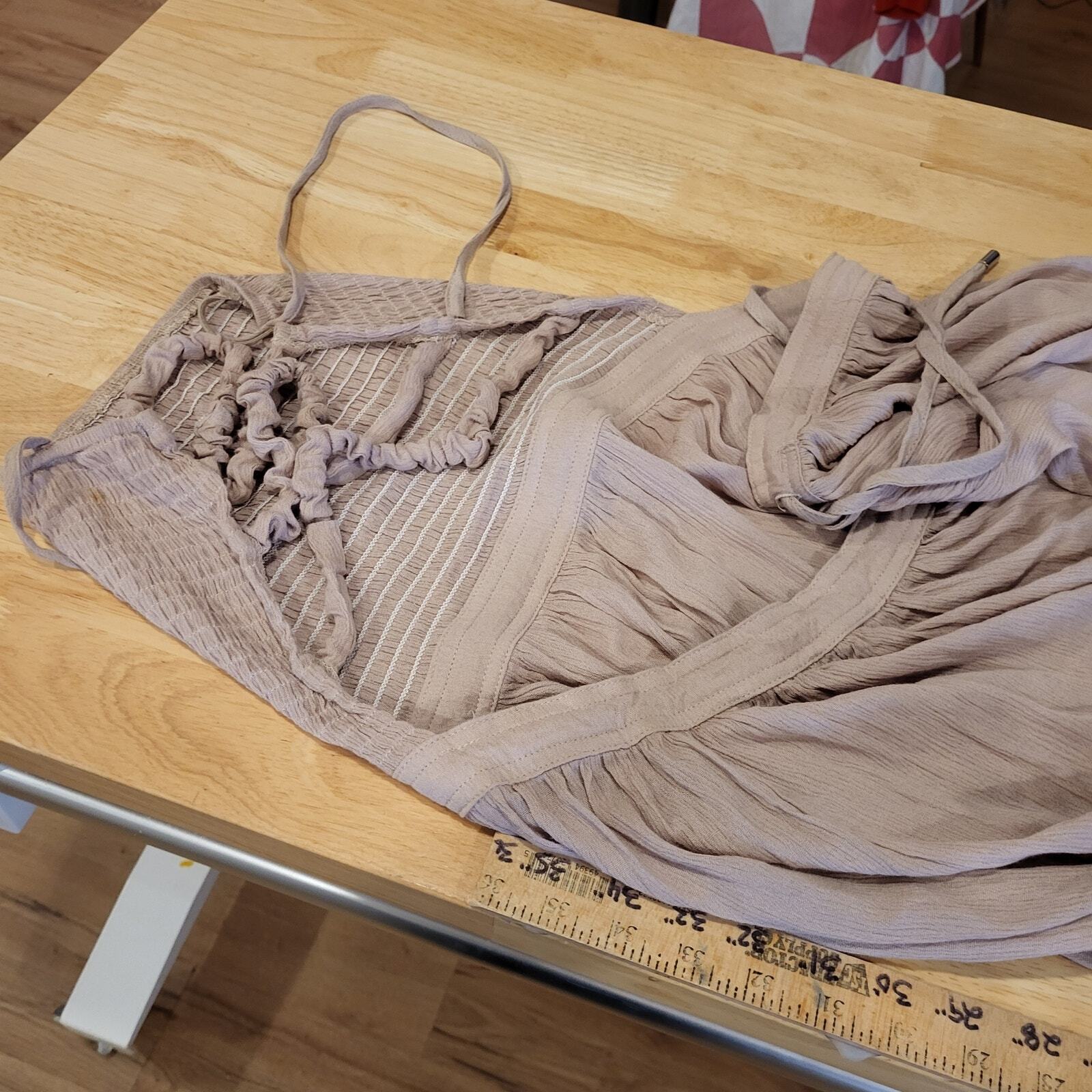 R. Vivimos Prairie Elastic Open Back Beige Maxi Dress Small 4/6 Adjustable Waist