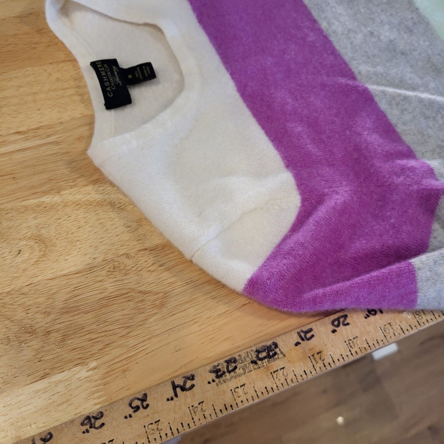 Charter Club Luxury 100% Cashmere Pink & Green Stripe Crew Neck Sweater Medium