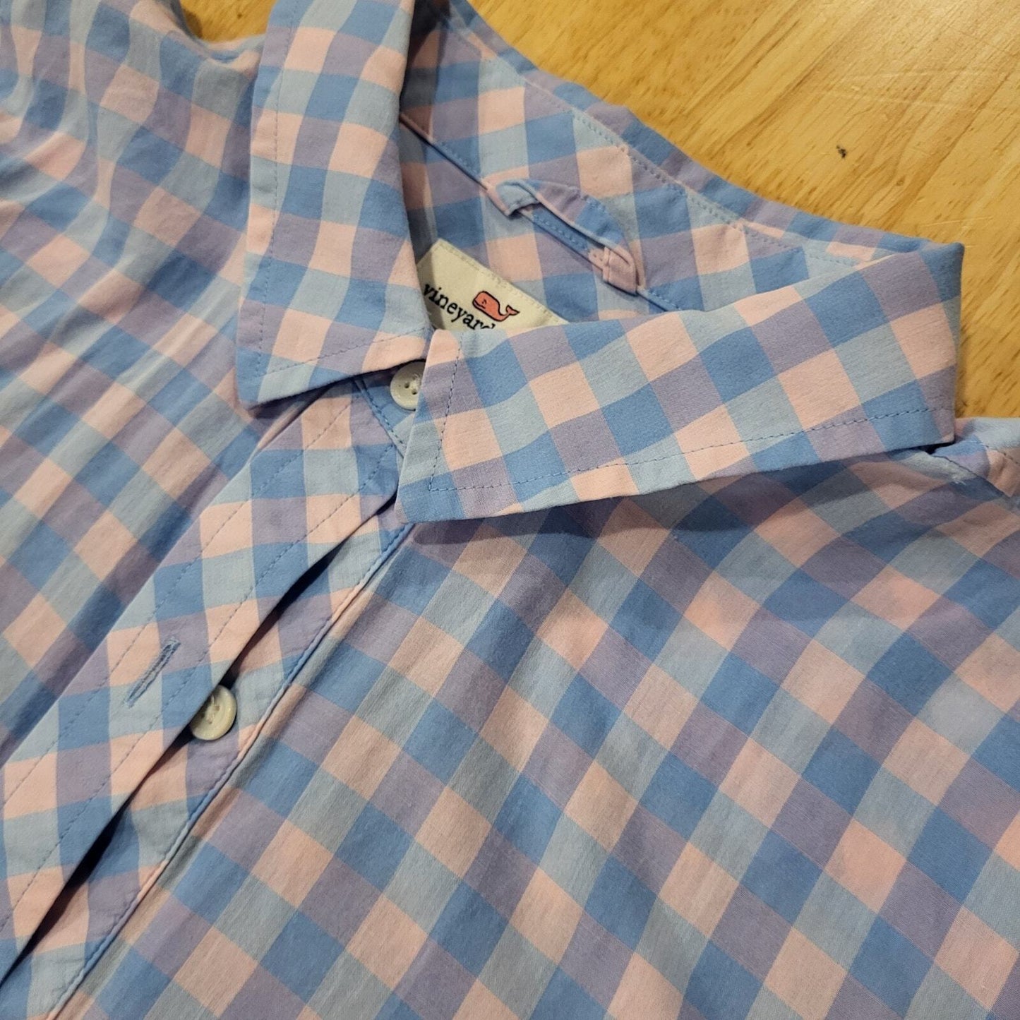 Vineyard Vines Pink & Blue Gingham Collared Button Down Size 4 Long Sleeve
