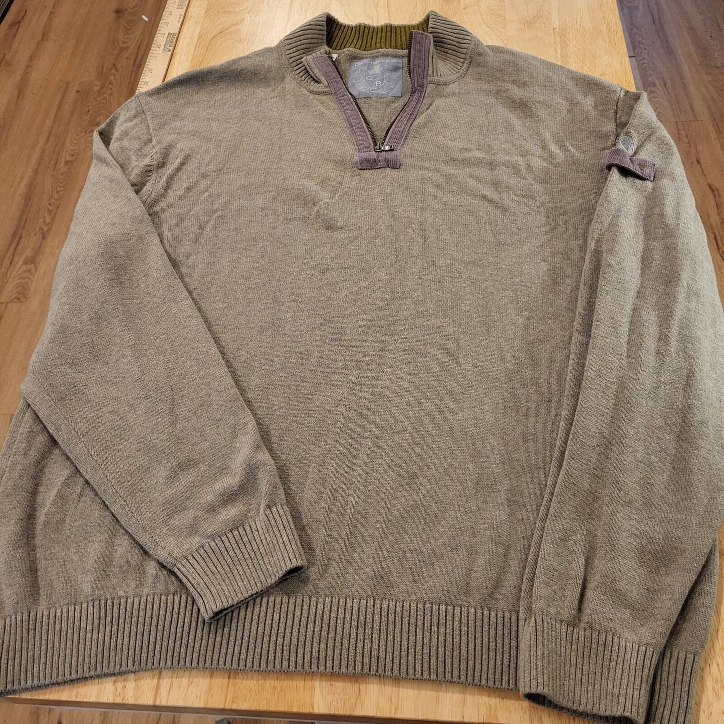 XXL Cutter & Buck Pull over 1/4 Zip Brown Sweater Contrast Collar 