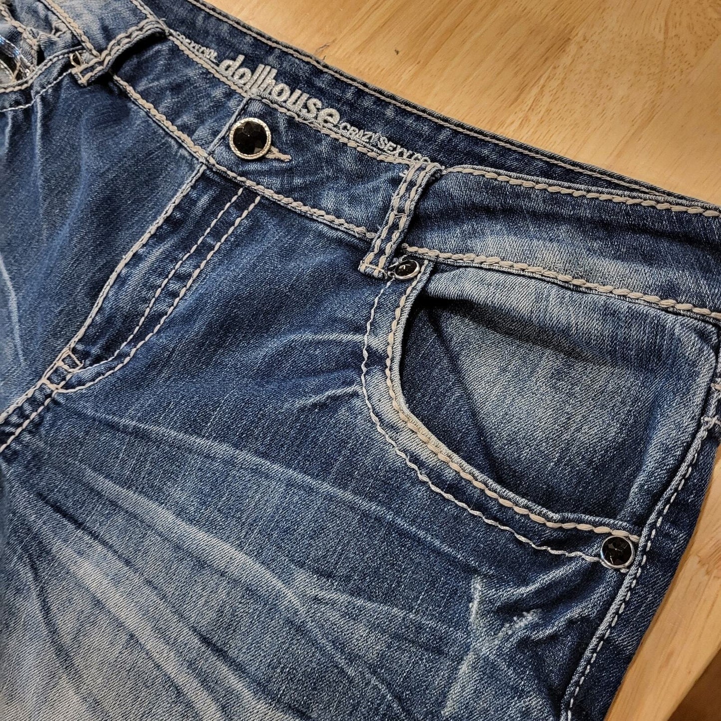 Vintage Dollhouse Jeans 40" Waist Ripped Crotch Damaged Y2K Craft