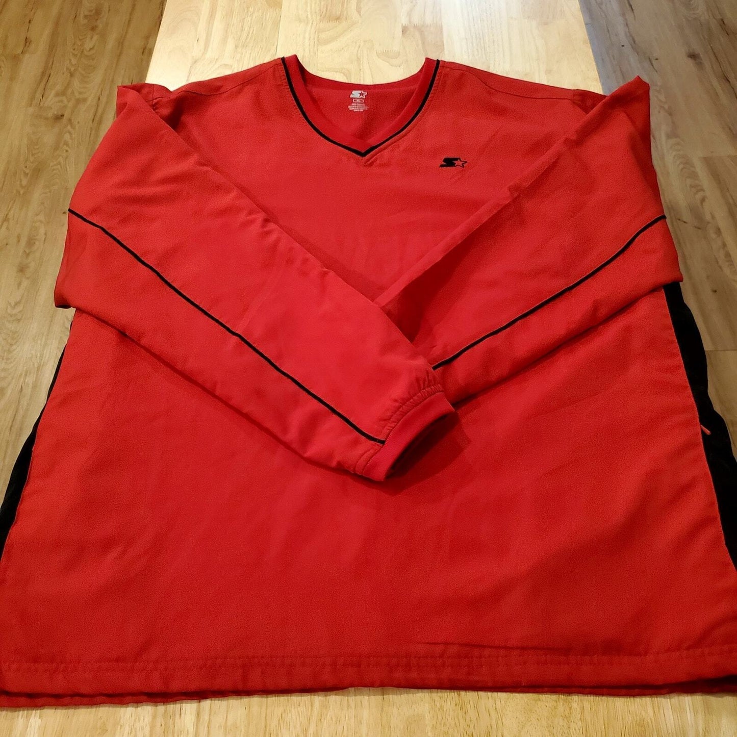 Vintage Starter V Neck Pullover Red Pockets Drawstring Hem Athletic XL