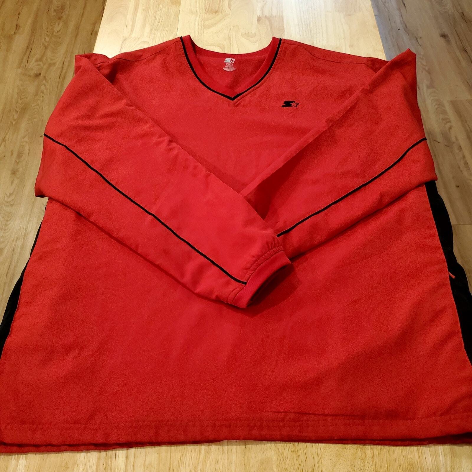 Vintage Starter V Neck Pullover Red Pockets Drawstring Hem Athletic XL