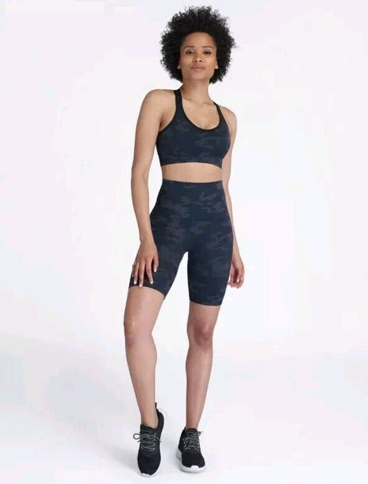 NWT  SPANX 50180R Look At Me Now Bike Shorts in Black Camo, Size L