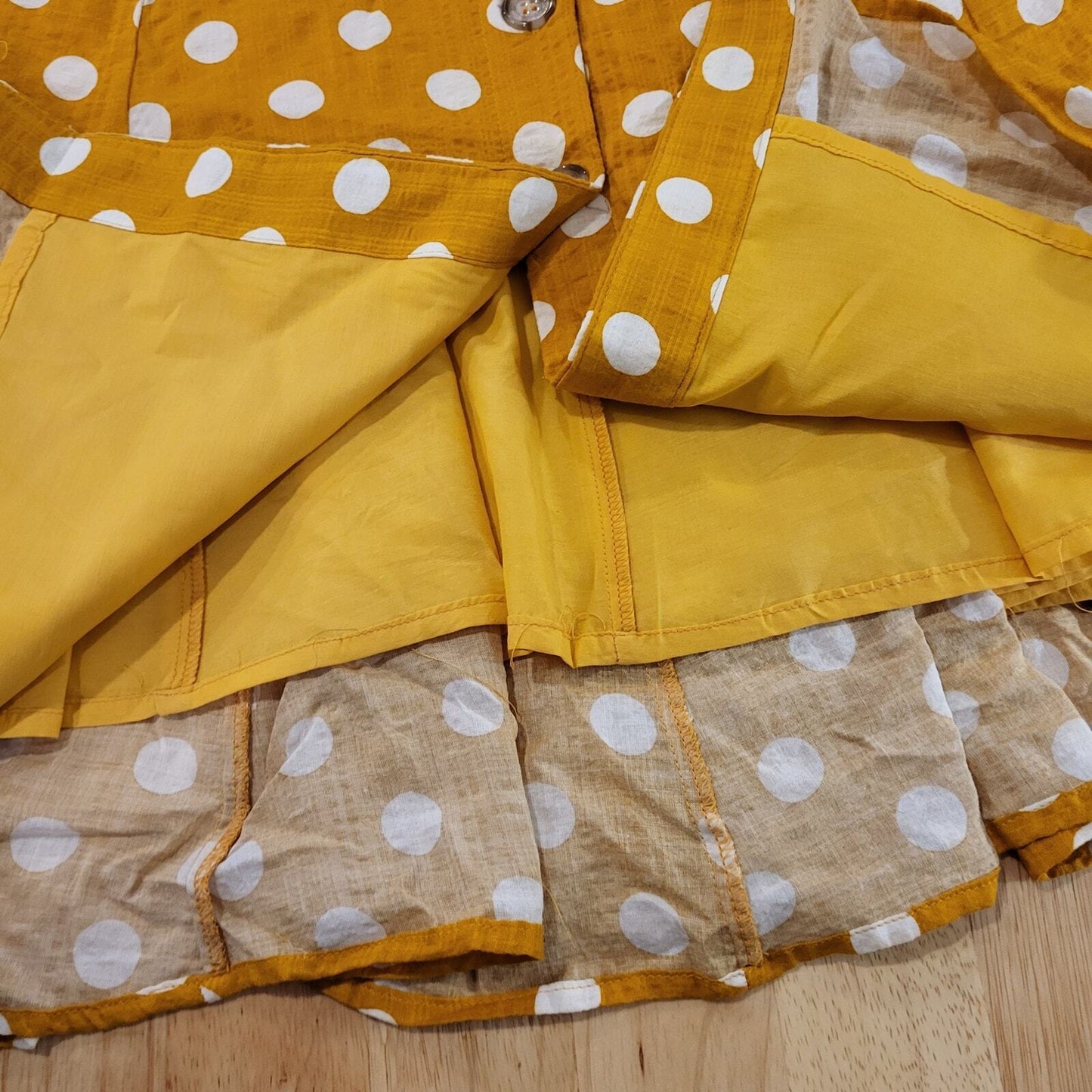 Rebellion Mustard Yellow Polka Dot Strappy Dress Small Button 16" p2p 14" Waist