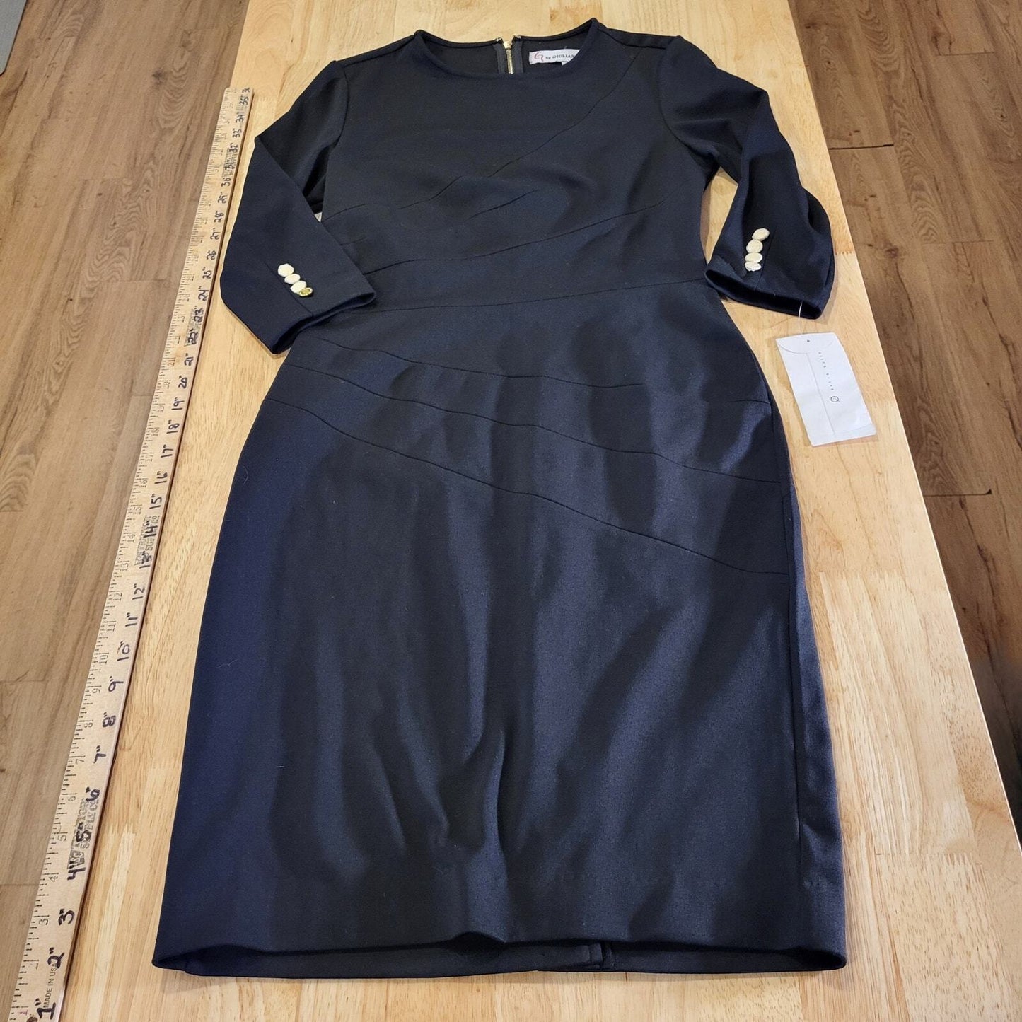 New With Tag Giuliana Rancic Black Knit Long Sleeve Gold Button Pencil 17" p2p