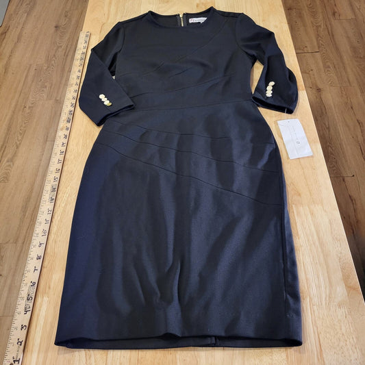 New With Tag Giuliana Rancic Black Knit Long Sleeve Gold Button Pencil 17" p2p