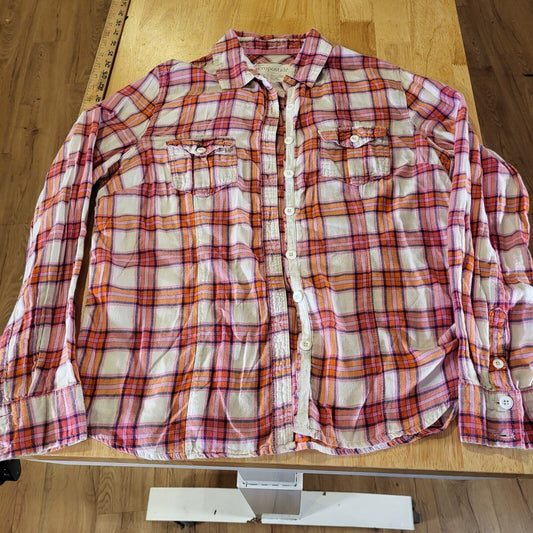 Aeropostale Pink Plaid Flannel Button Down Collared Shirt XL 20" P2P 