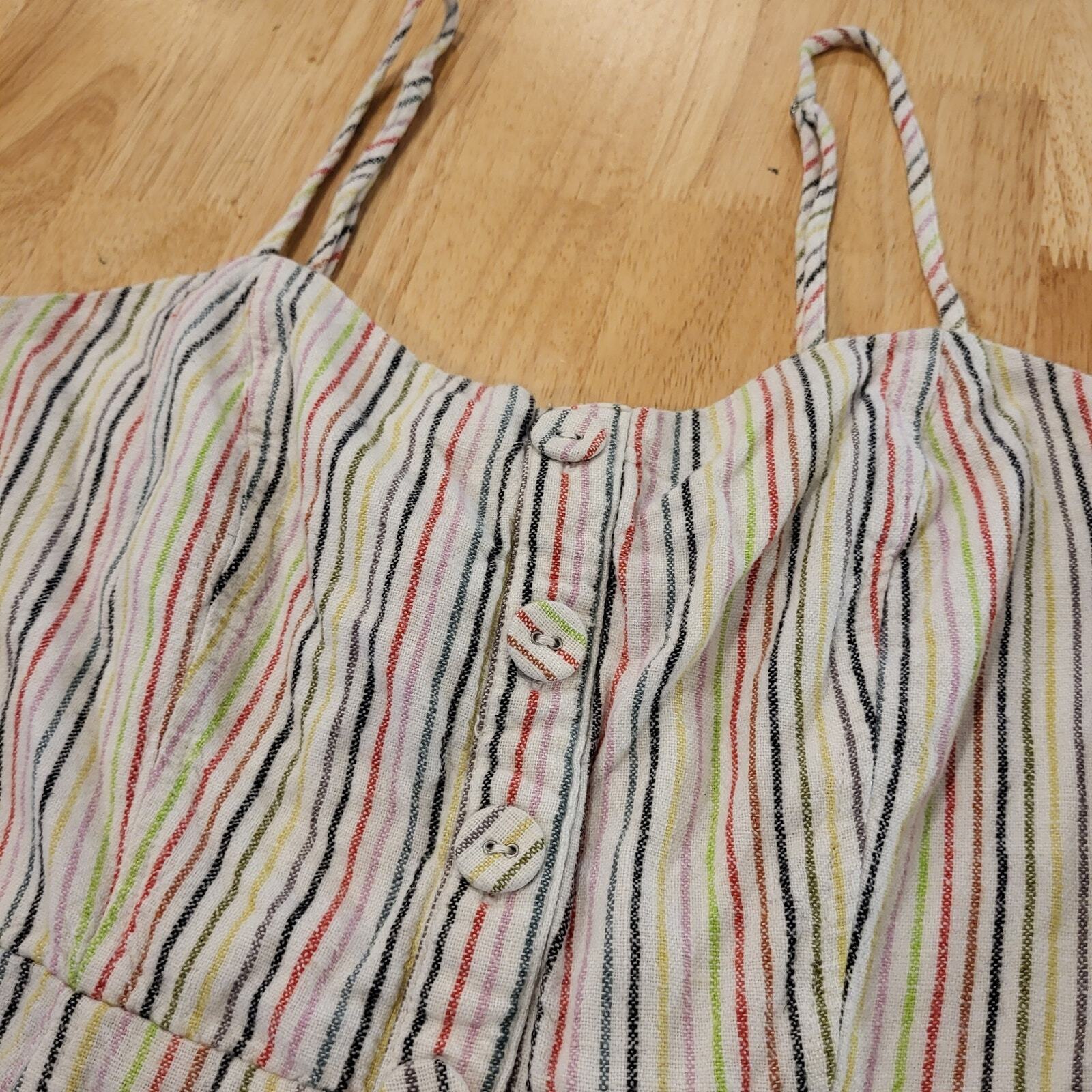 Cotton Forever 21 Large Spaghetti Strap Mini Dress Rainbow Elastic Button 