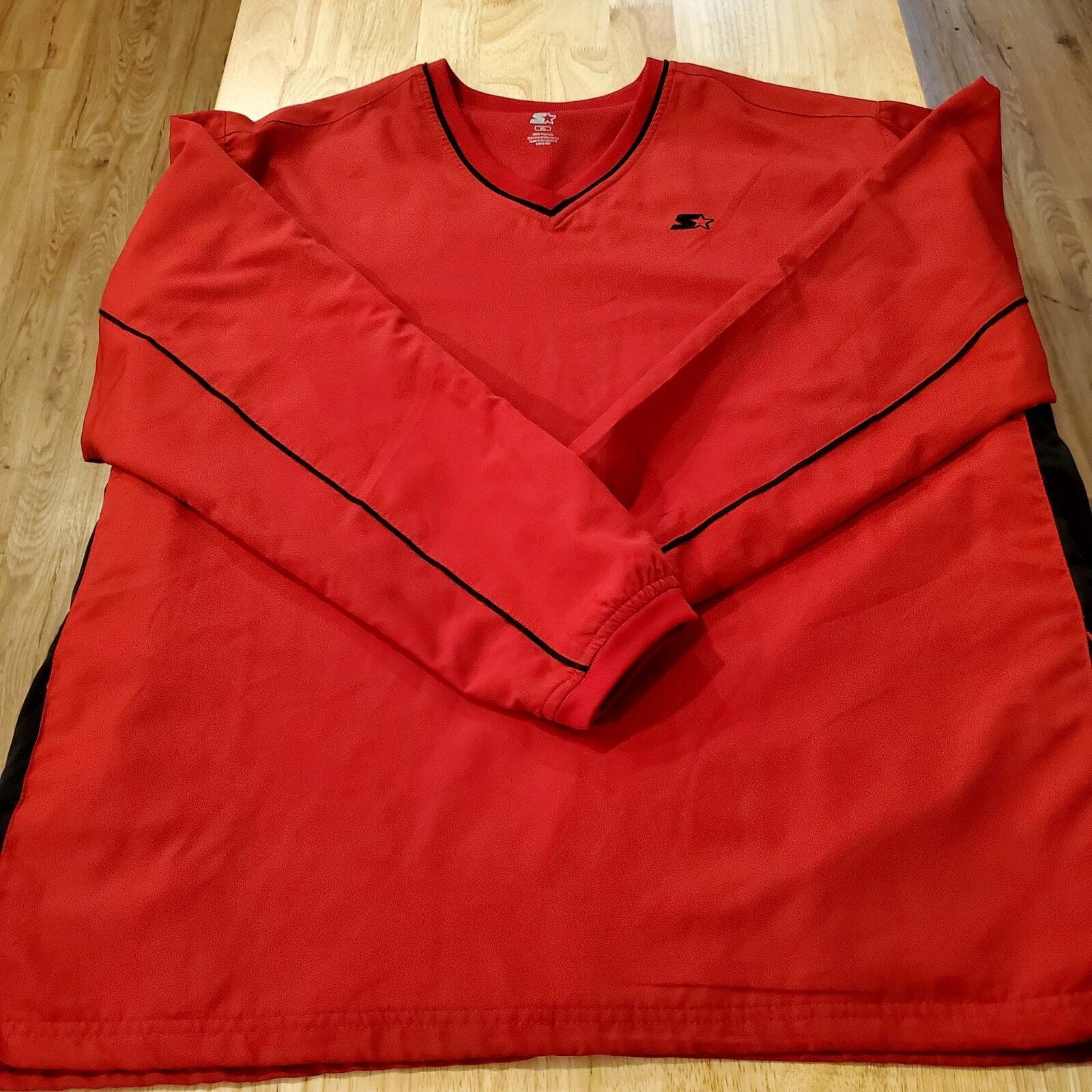Vintage Starter V Neck Pullover Red Pockets Drawstring Hem Athletic XL