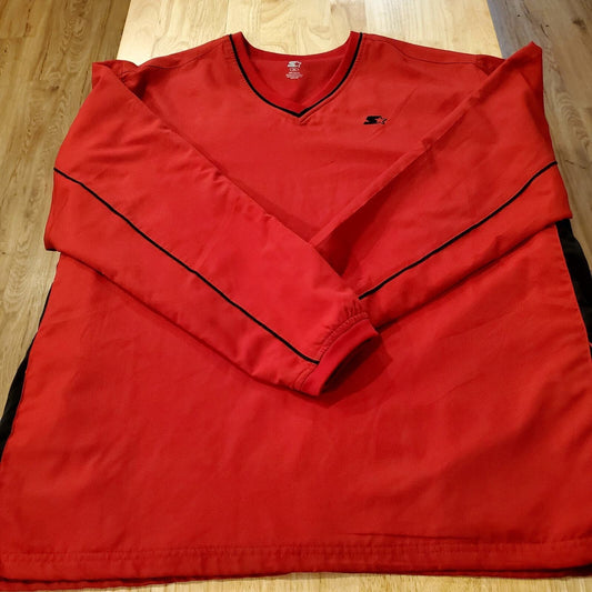 Vintage Starter V Neck Pullover Red Pockets Drawstring Hem Athletic XL