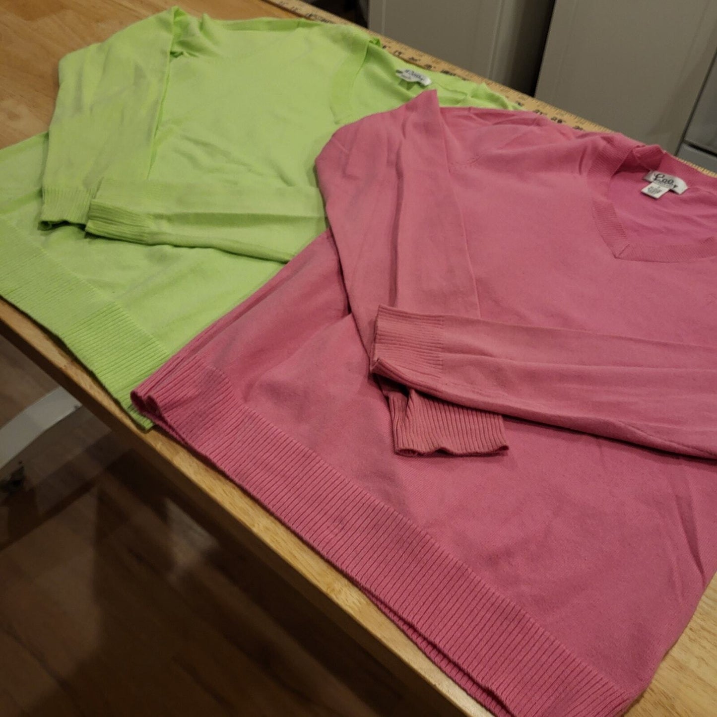 Lilly Pulitzer Lot of 2 Pink & Green Cotton Blend V Small Neck Sweaters 