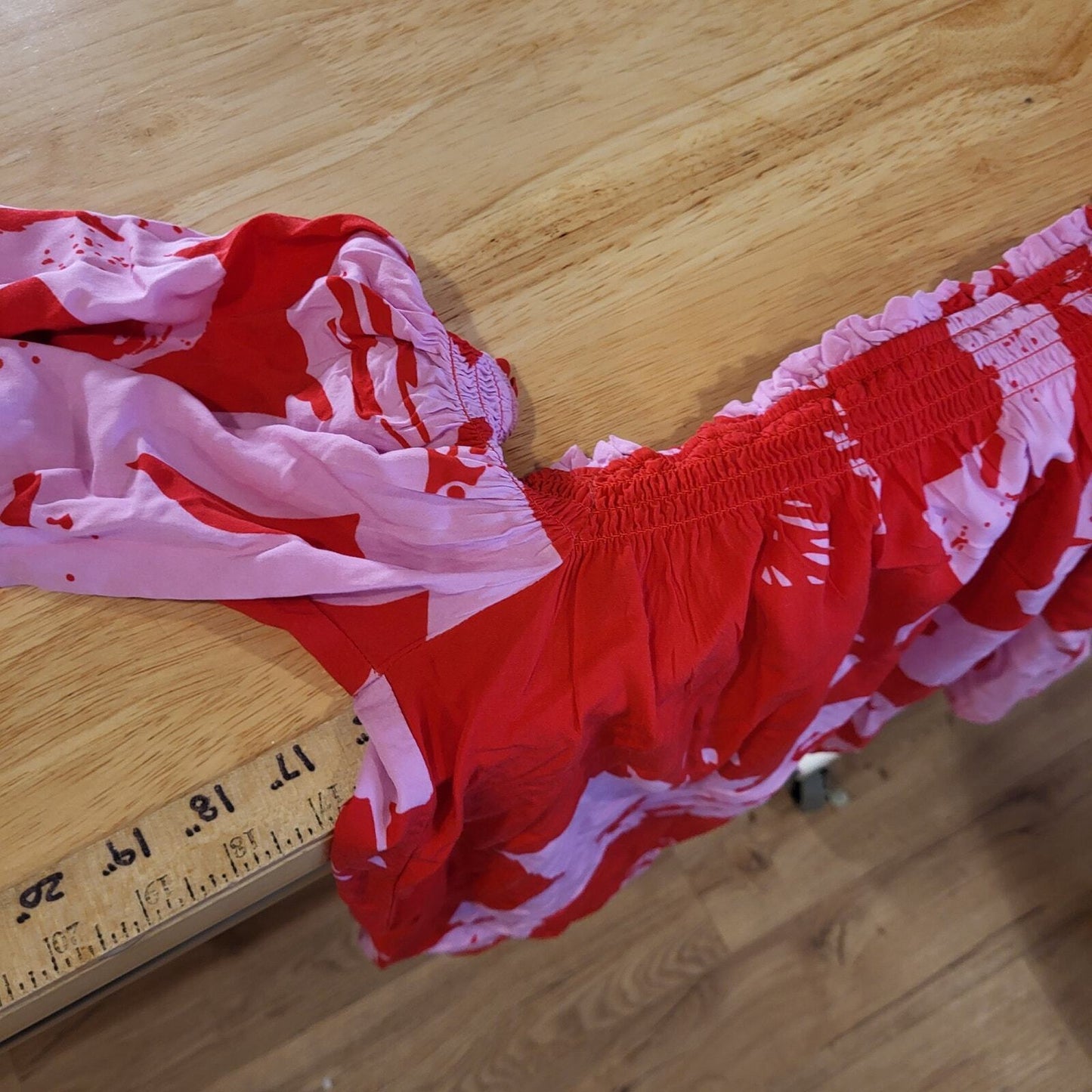 Bardot 100% viscose Red & Pink Floral Elastic Shoulder 6 Tie Cuff 16" P2P 18" L