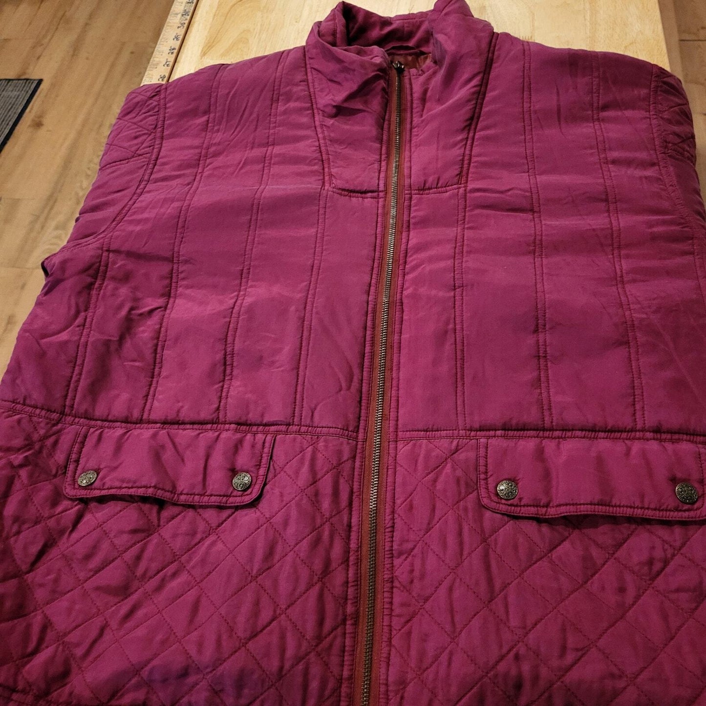 Vintage Active Club 100% Silk Puff Jacket Pink Fuscia Pockets Snap Toggle XL
