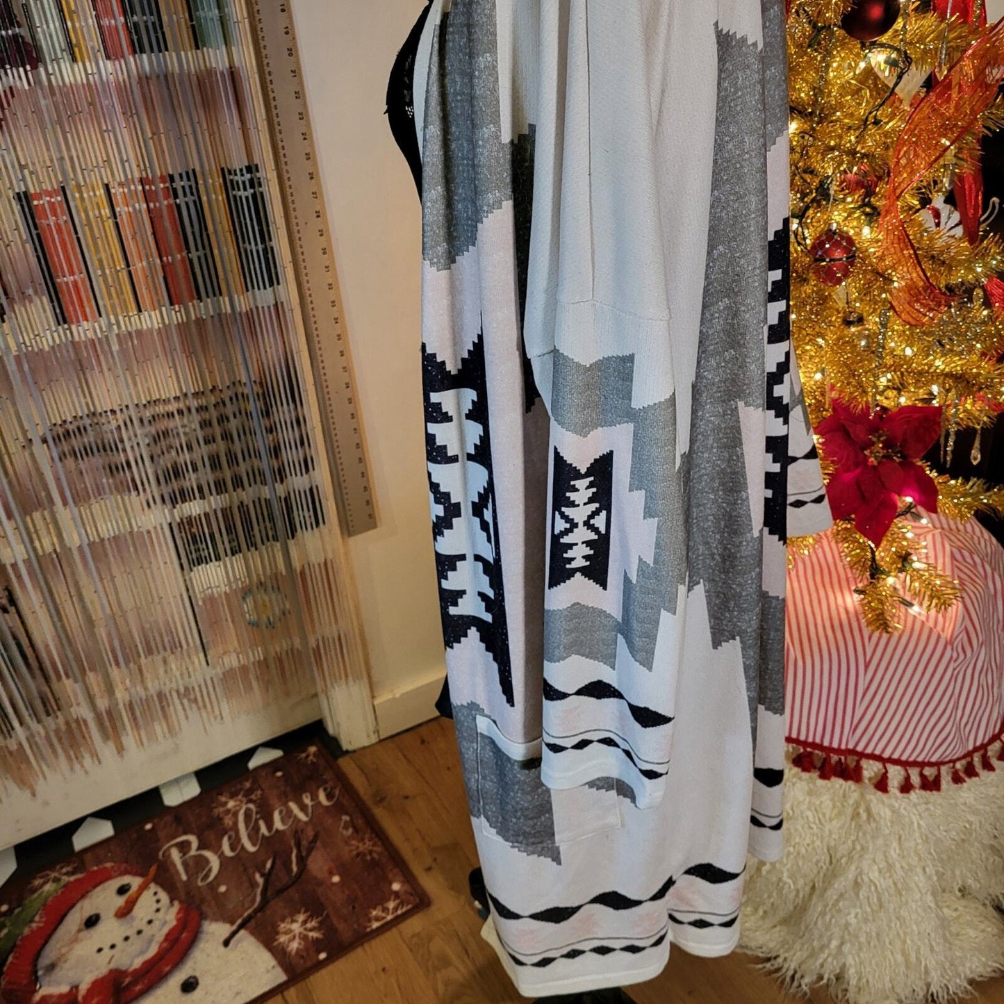 Aztec Print Long Jersey Cardigan Pink Gray Black Lightweight Probably Shein