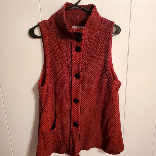 100%Cotton Habitat Clothes To Live In Button Front Chevron knit vest red black
