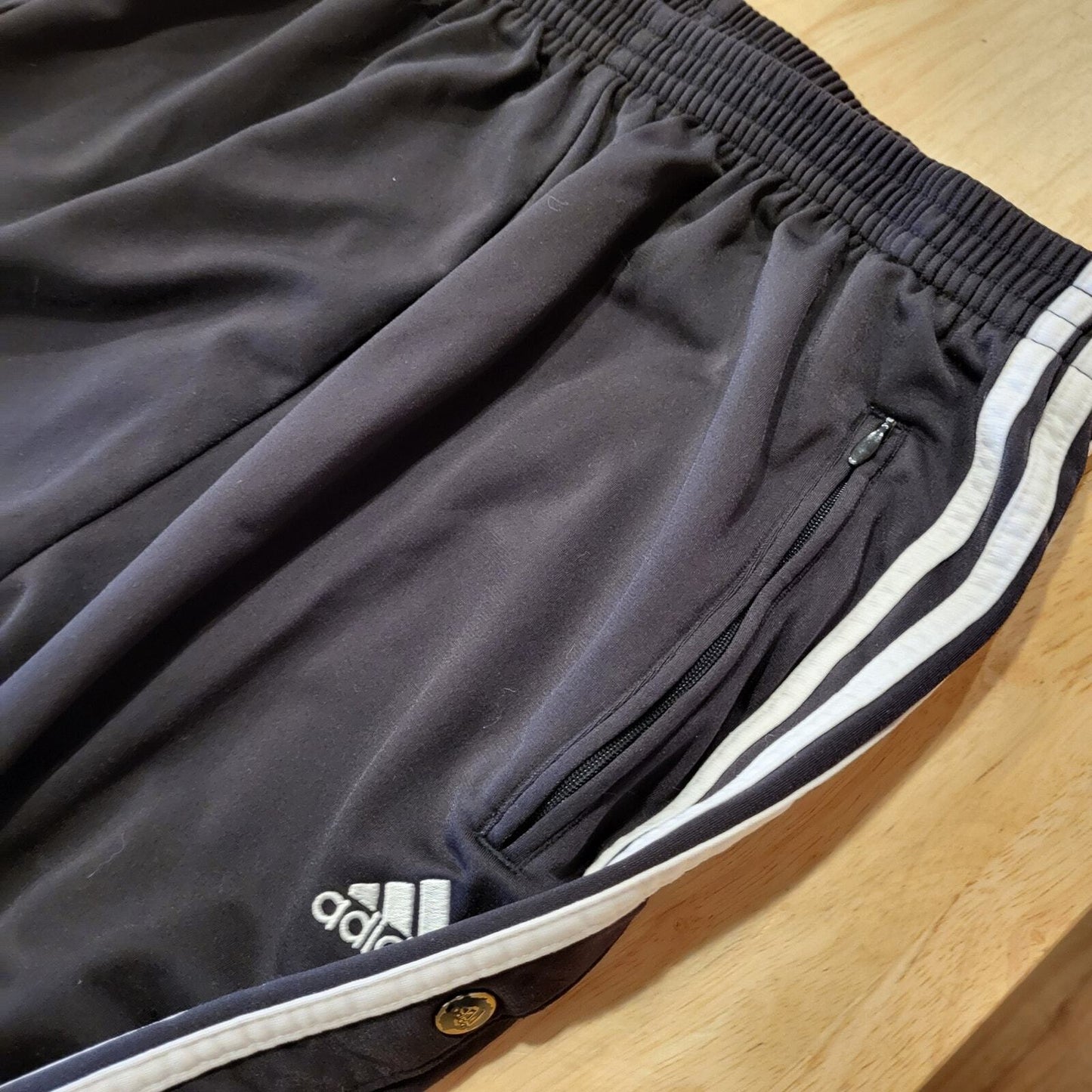 Adidas Extra Large Black Break Away Track Pants Elastic Waist Snap Stripe white