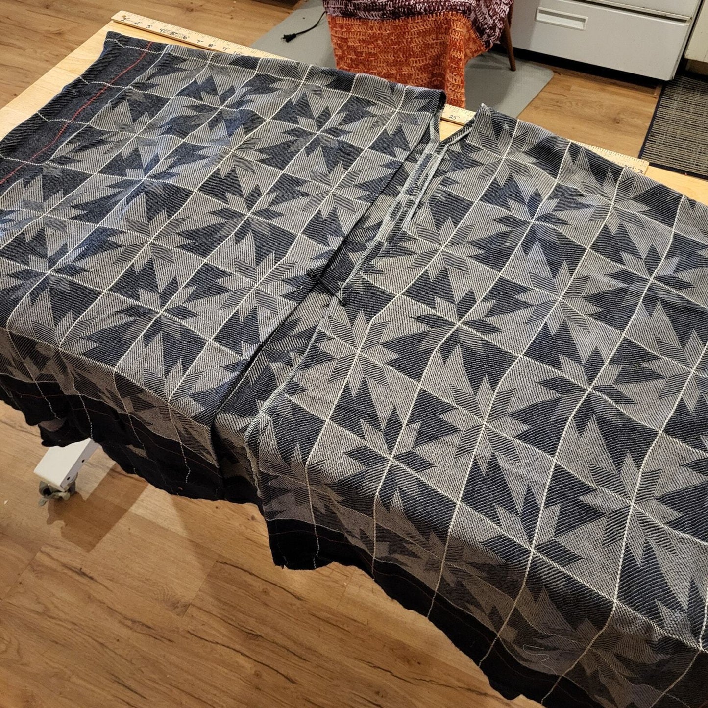 Upcycled Handmade Delta Blanket Poncho Blue Geometric