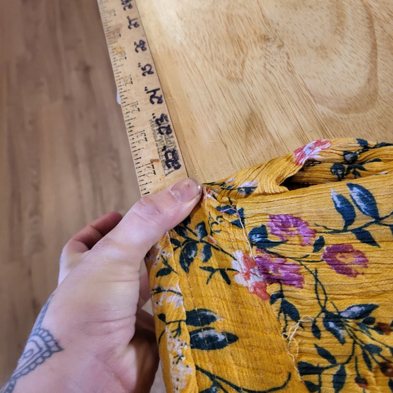 Yellow Floral V Neck Flow Flutter Sleeve 12"-22" Waist Tie Maxi Dress