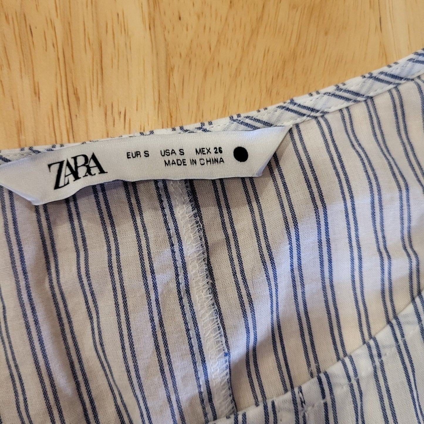 Zara White Striped Cotton Shirt Dress Gathered Back Pockets Small
