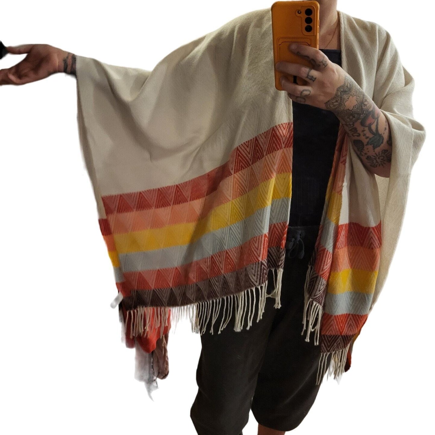 American Eagle Outfitters Rainbow Striped Poncho Shawl Geometric 