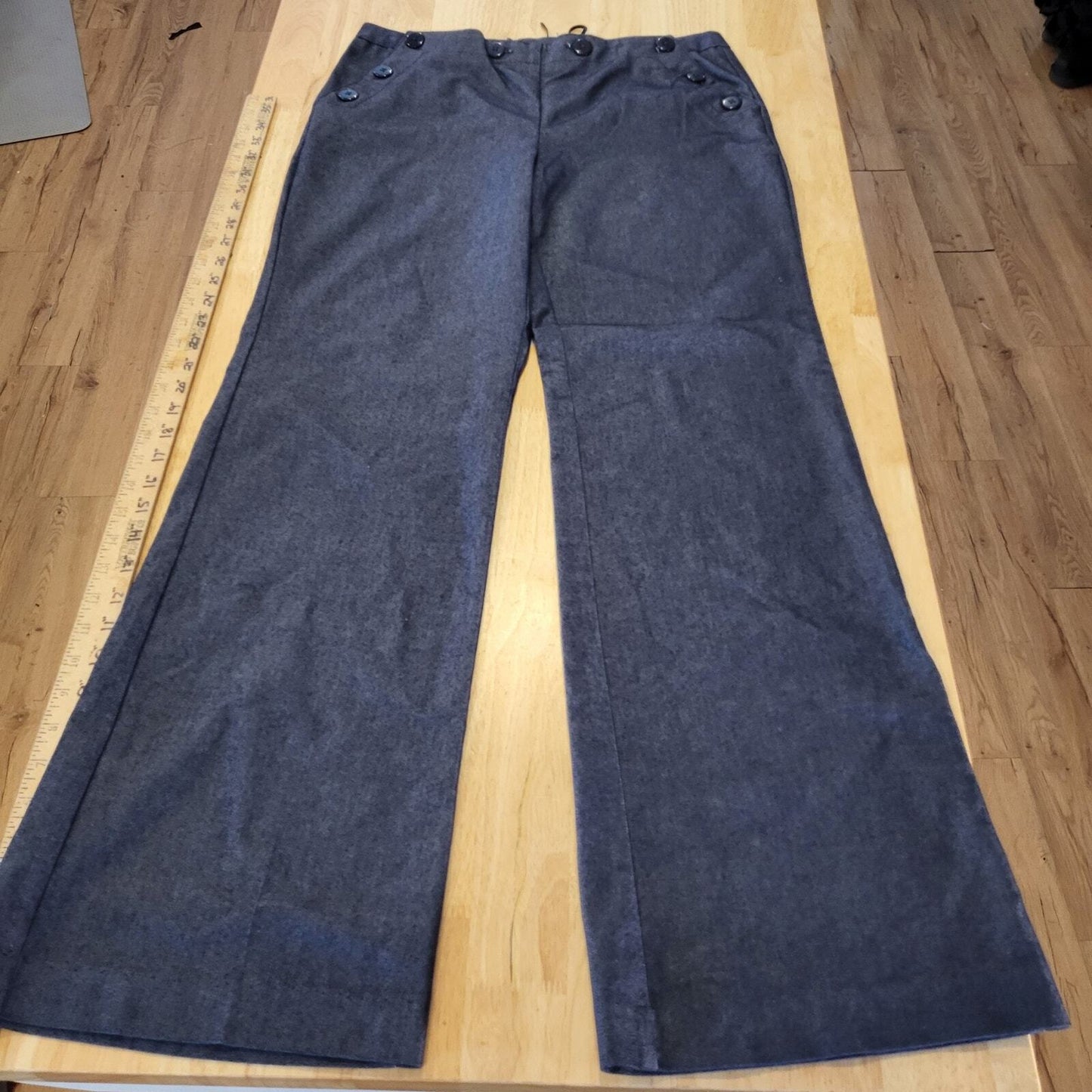 Express Stretch Blue Sailor Pants Wide Let Button Pocket 9/10 Denim 30" Waist