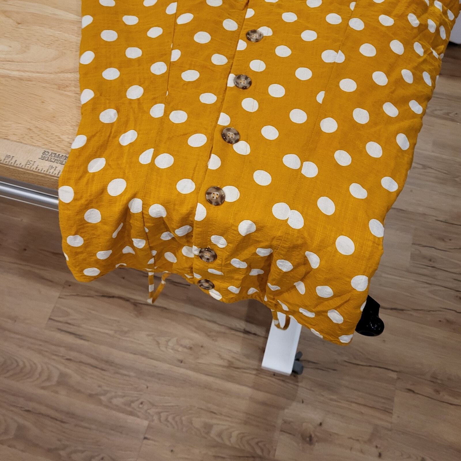 Rebellion Mustard Yellow Polka Dot Strappy Dress Small Button 16" p2p 14" Waist