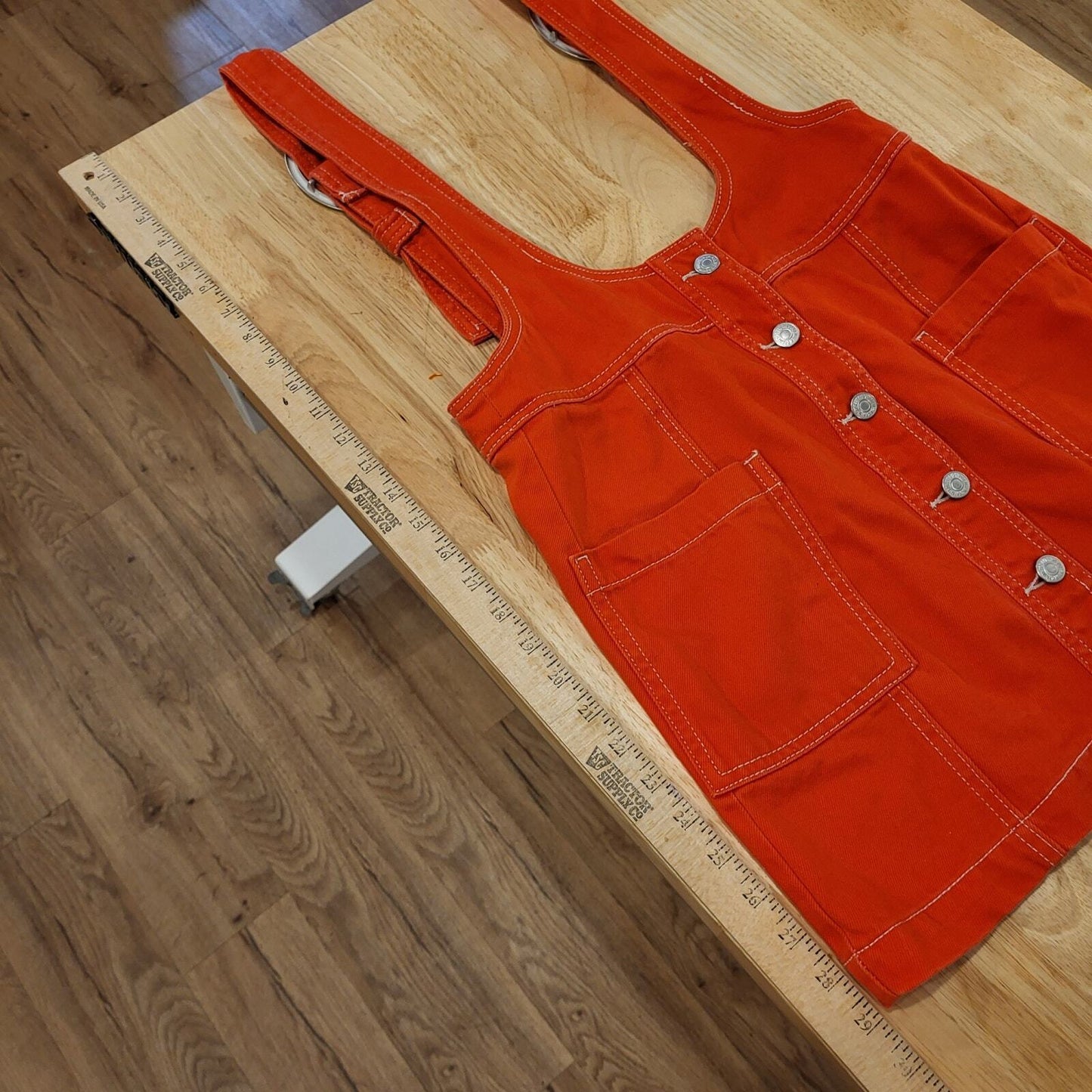 Medium Forever 21 Red Denim Pinafore Adjustable Buckle Overall Dress Pockets 