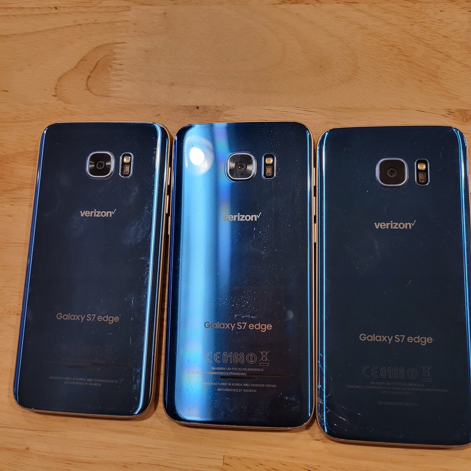Lot of 3 Broken For Parts Samsung Galaxy S7 Edge Screen Damage on All 