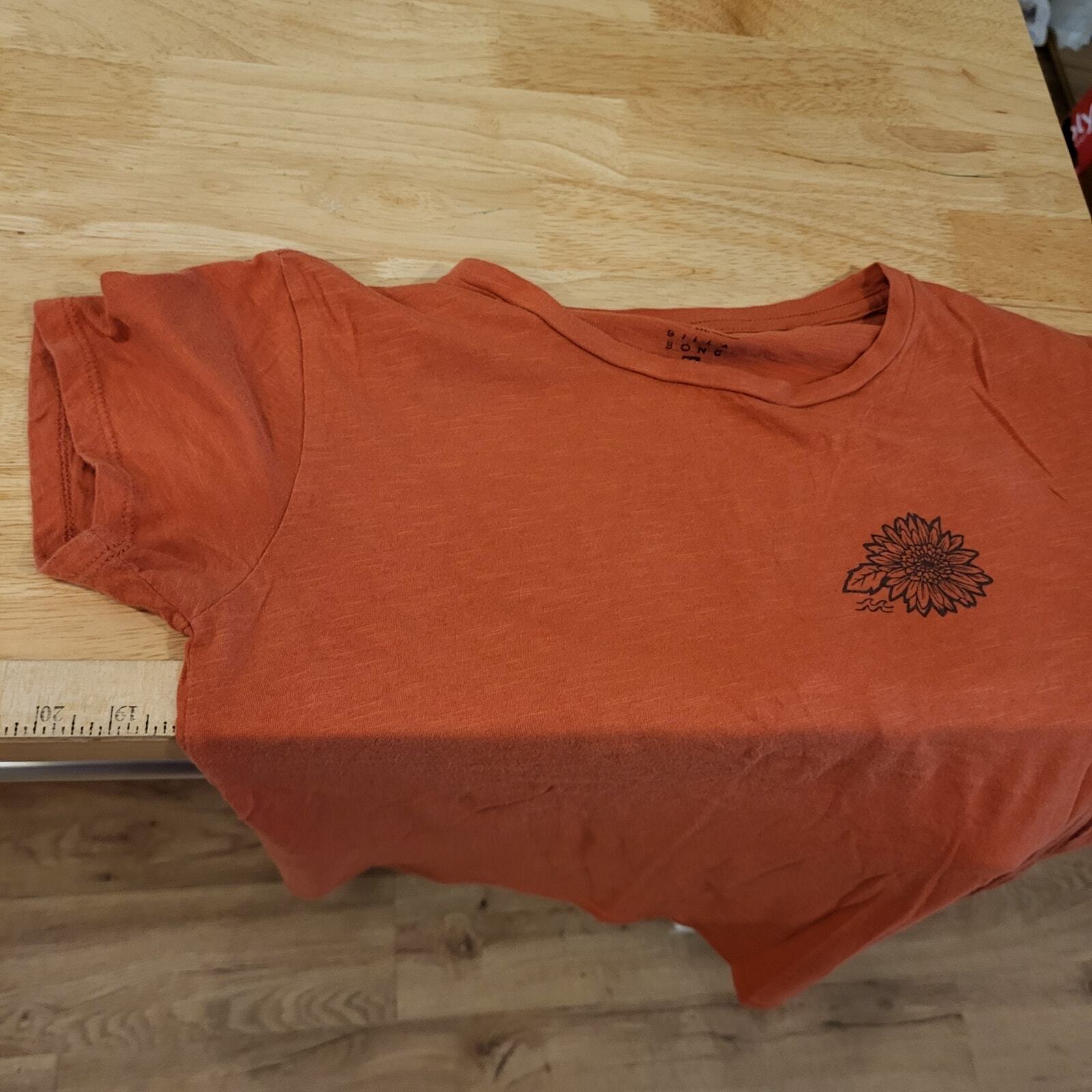 Rust Billabong Sunflower Print Short Sleeve T Shirt 18" Pit 2 Pit