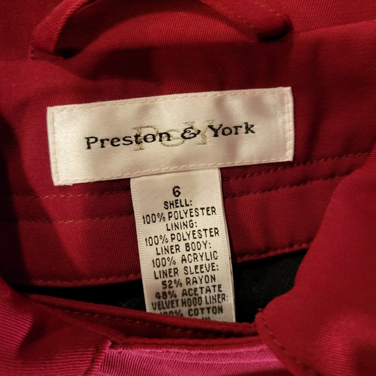 Preston & York Red Hooded Trench Removable Lining Size 6 24" P2P