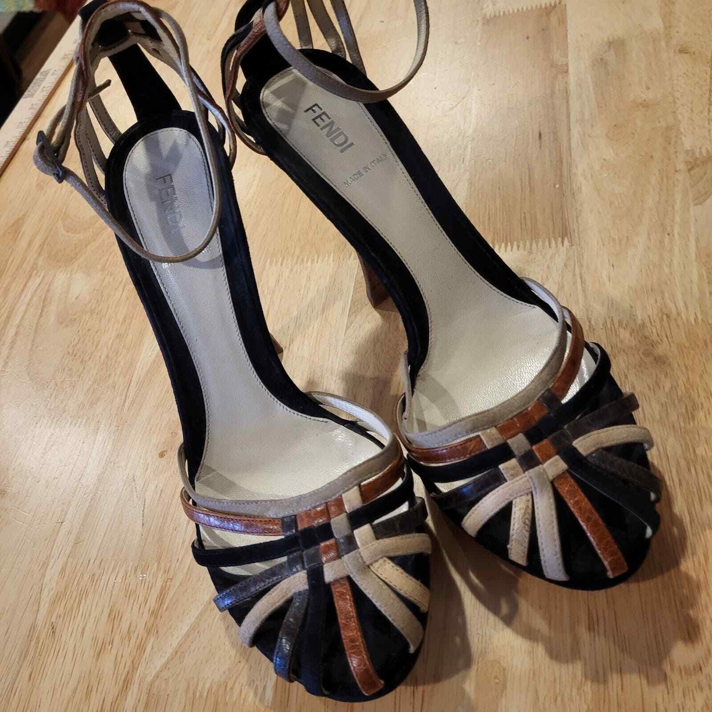 Strappy Leather Multi-color Fendi Stilletto Heals 41 Ankle Strap 