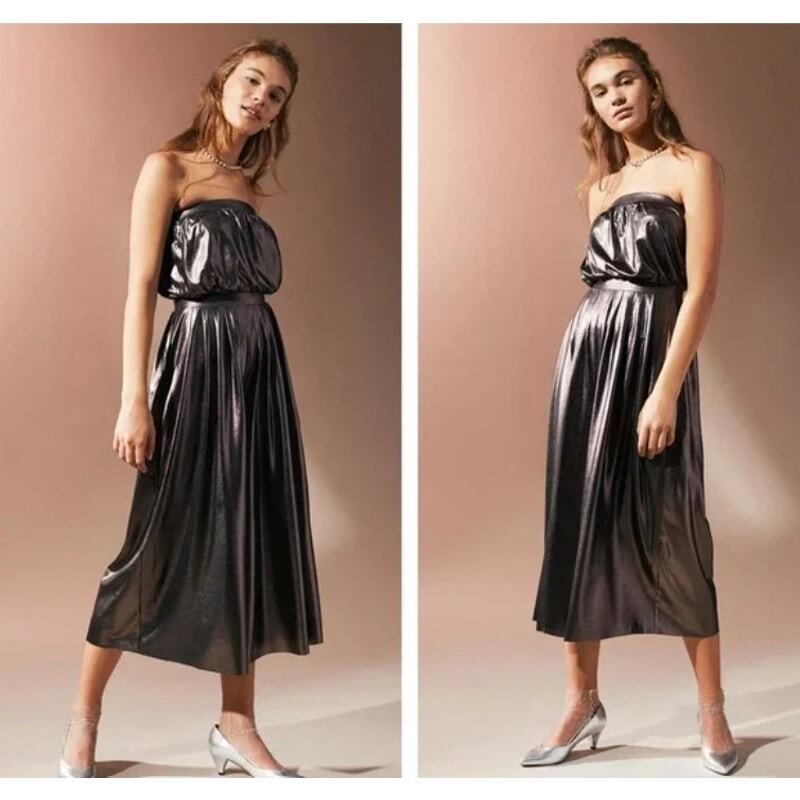 Urban Outfitters Hollywood Metallic Jumpsuit Tube Top Wide Leg SP 28" Bust 
