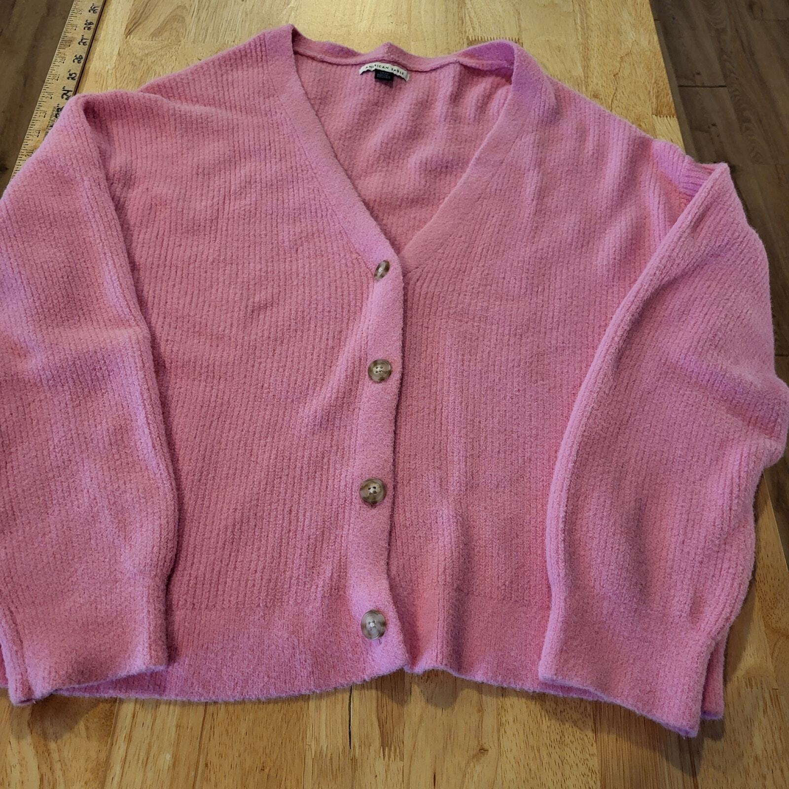 American Eagle Pink Nylon Cardigan Buttons Small 22" Pit To Pit Long Sleeve 
