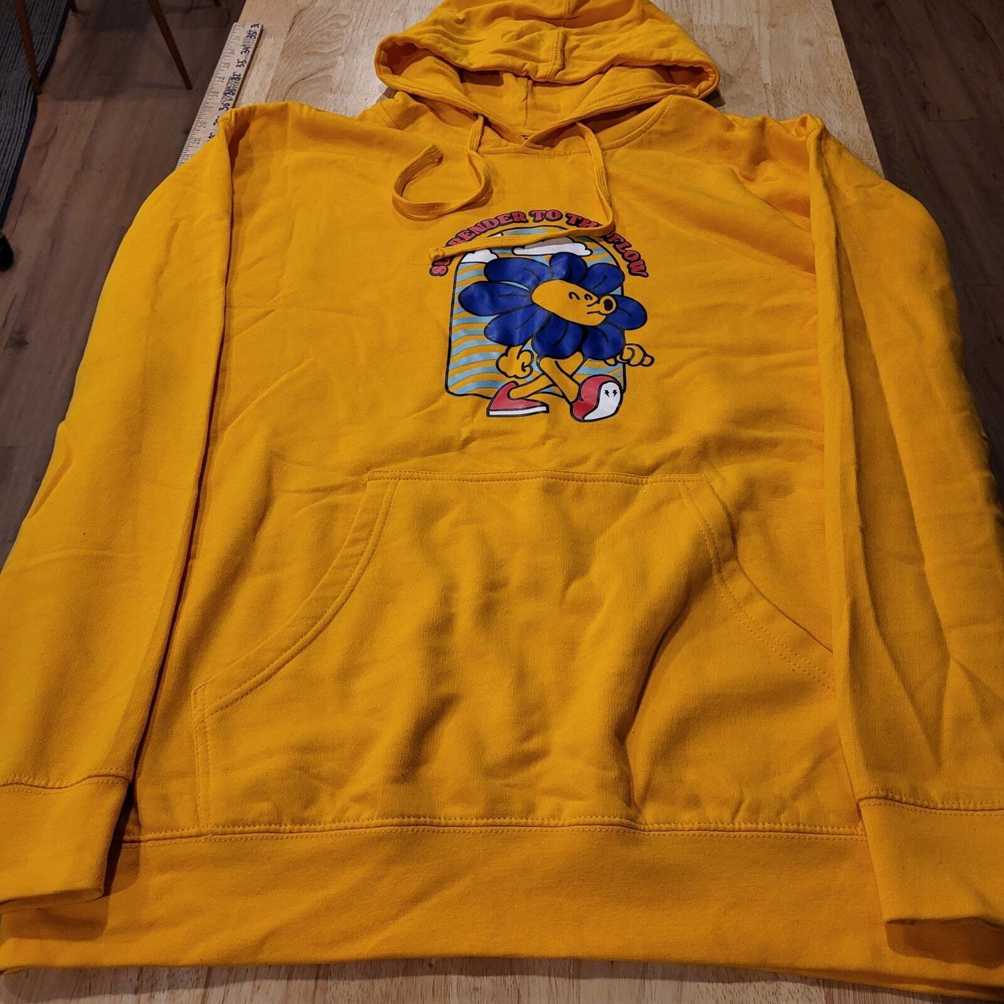 Yellow Surrender to the Flow Flower Man Hoodie Large  24" Pit2pit
