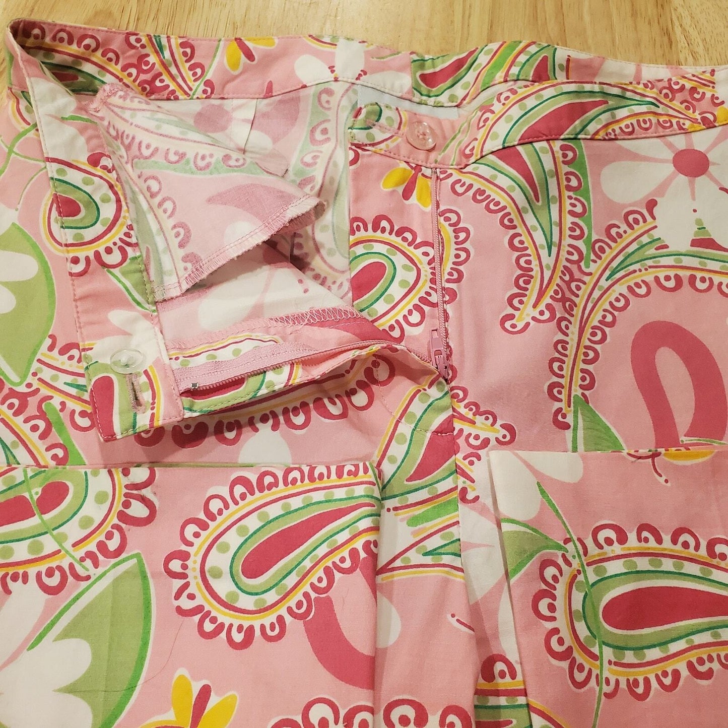 Lilly Pulitzer Pink & Green Paisley Floral Straight Pants Golf