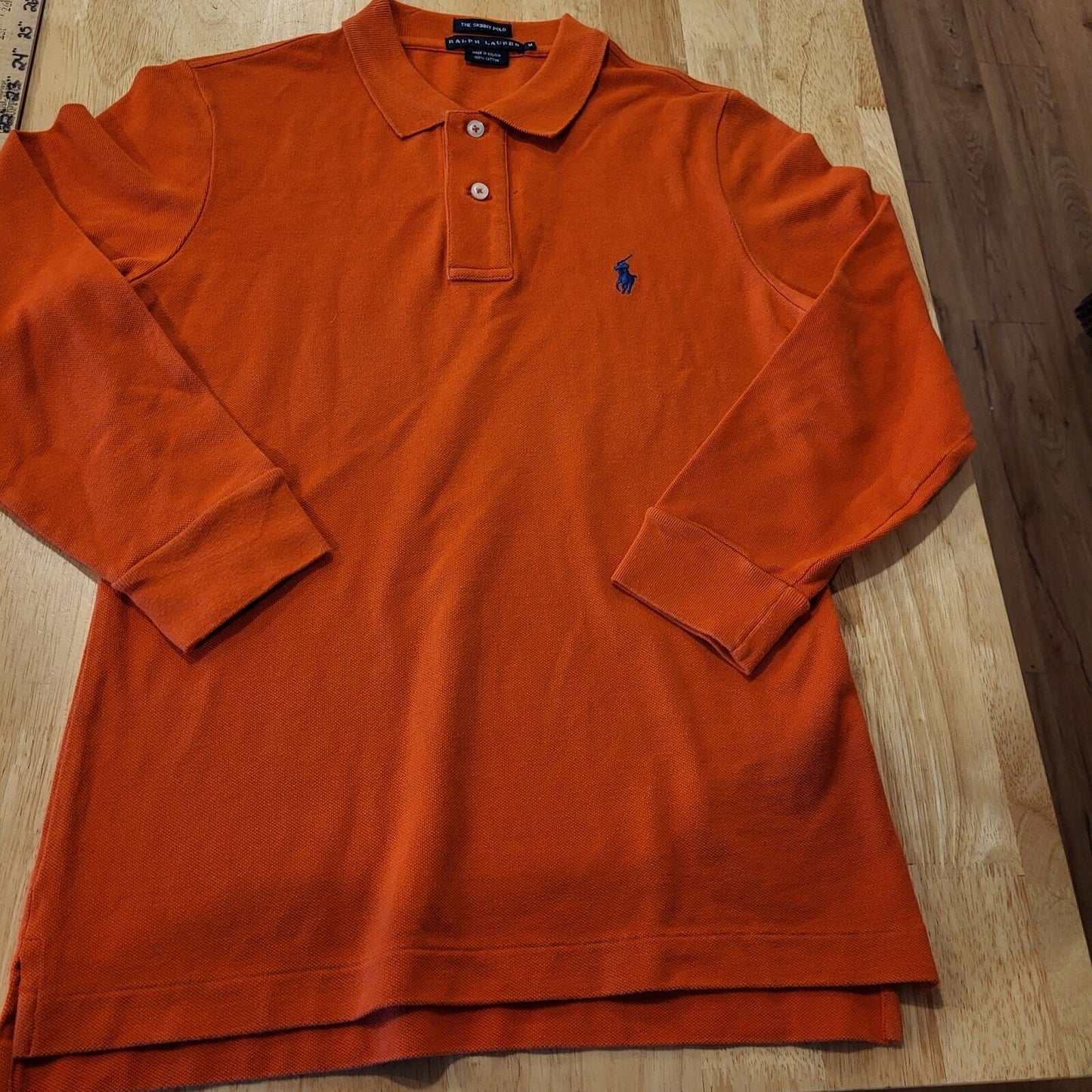 Ralph Lauren The Skinny Polo Orange Medium Cotton Long Sleeve