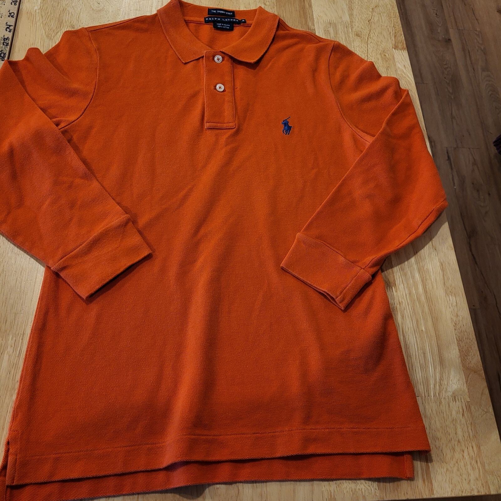 Ralph Lauren The Skinny Polo Orange Medium Cotton Long Sleeve