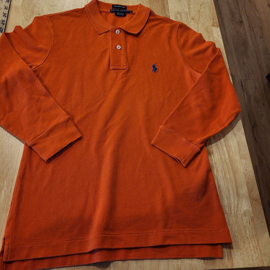 Ralph Lauren The Skinny Polo Orange Medium Cotton Long Sleeve