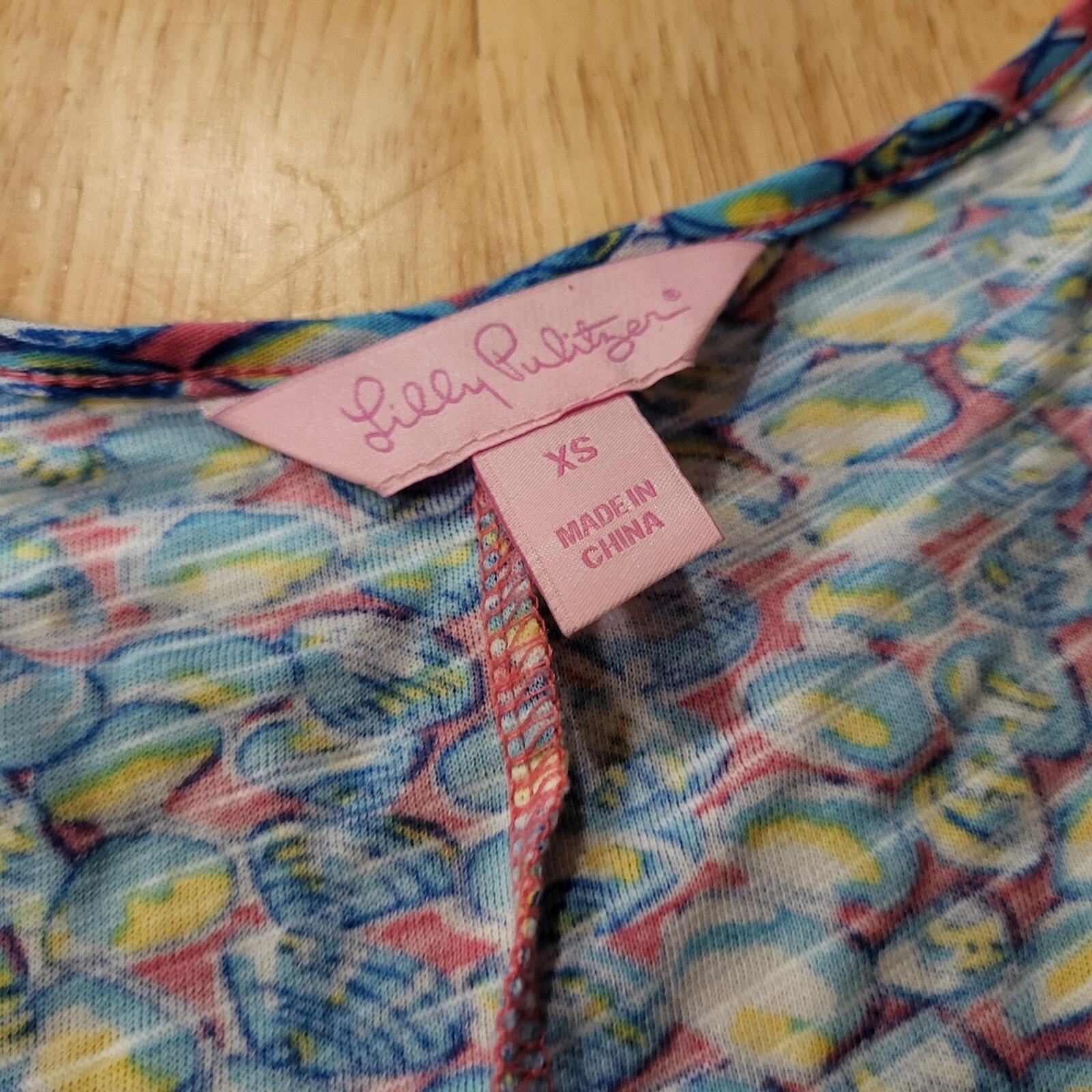 Lilly Pulitzer Muscle Print Blue Tank Maxi T-shirt Dress 60" Long 17" Pit 2 Pit