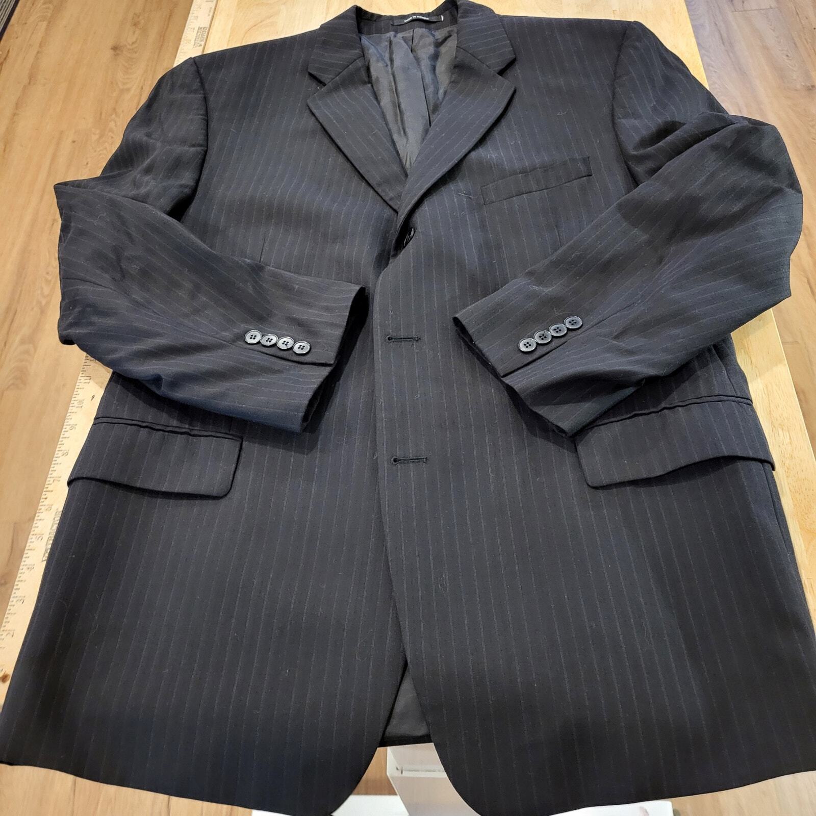 DKNY Black Pinstripe 100% Wool Suit jacket 32" Long 25" P2P