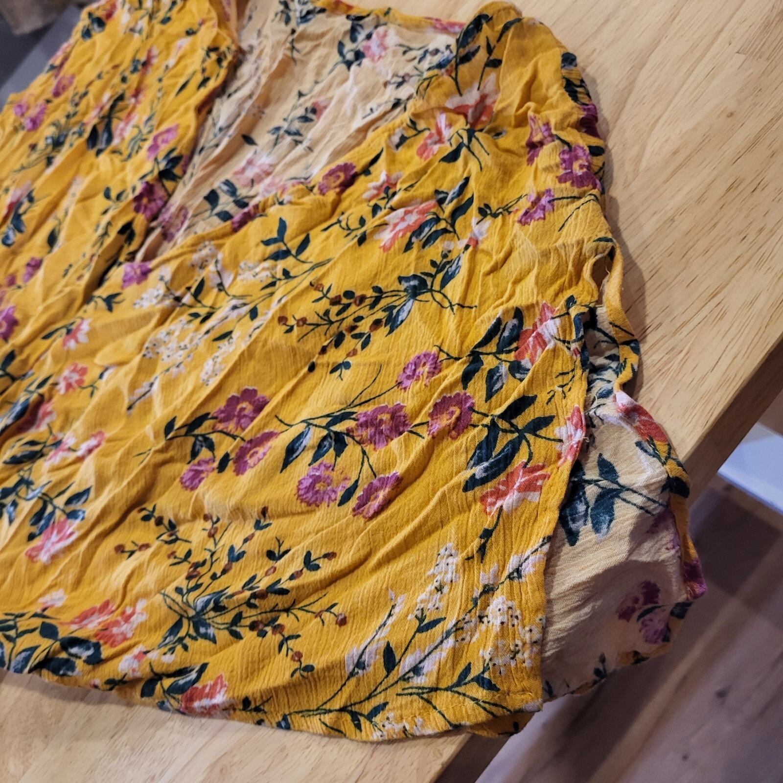Yellow Floral V Neck Flow Flutter Sleeve 12"-22" Waist Tie Maxi Dress