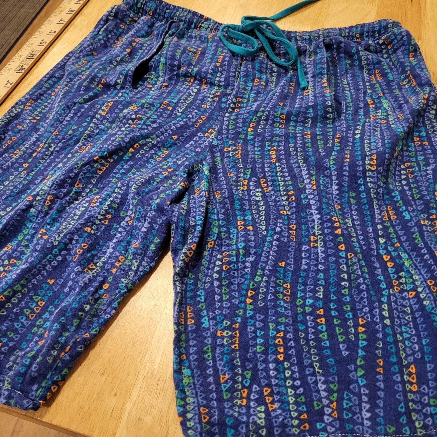 Axcess By Liz Claiborn 100% Cotton Vintage Geometric Blue Knit Elastic Waist