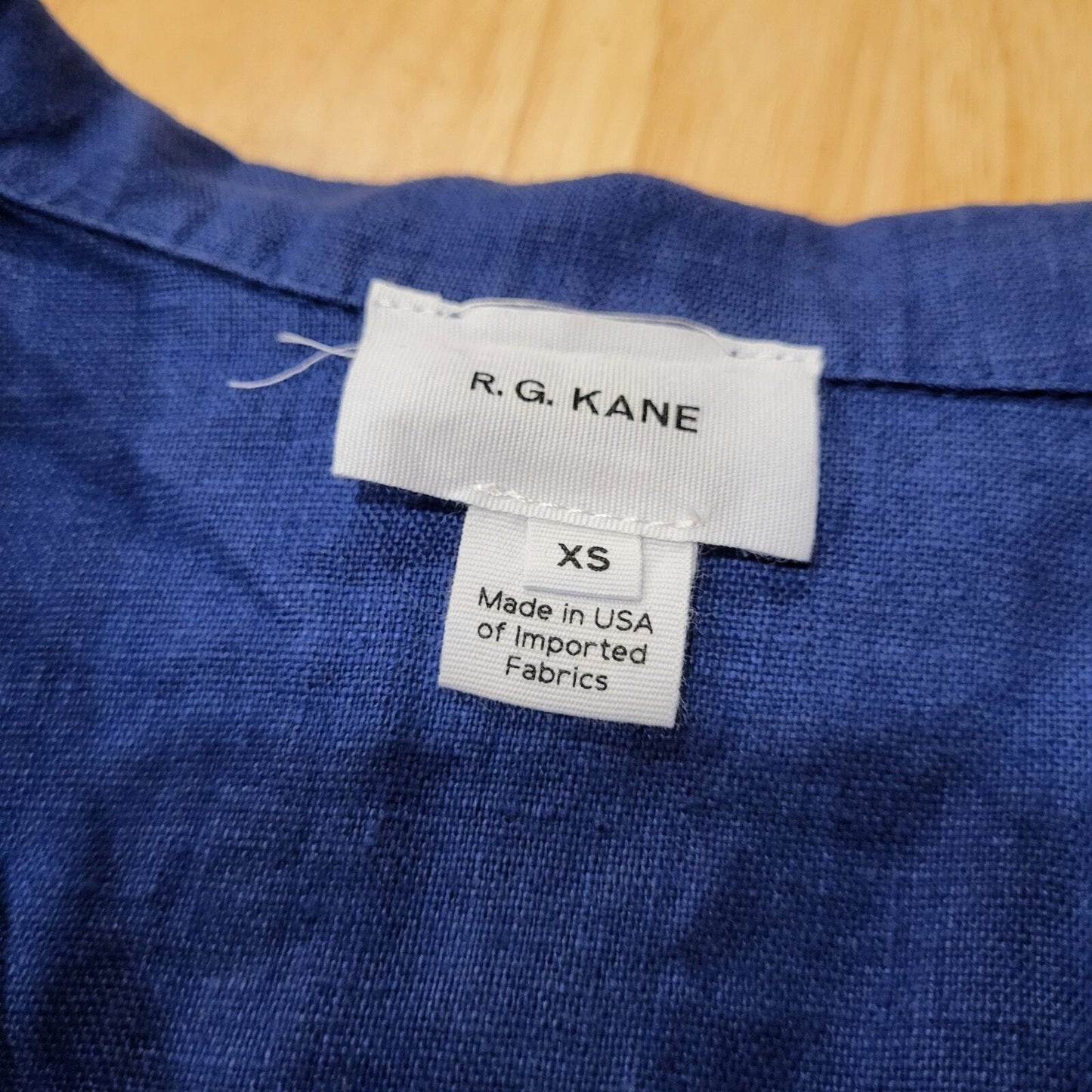 R. G. Kane Rosie Wrap Blouse Blue XS 100% Linen Made in USA 18" P2P