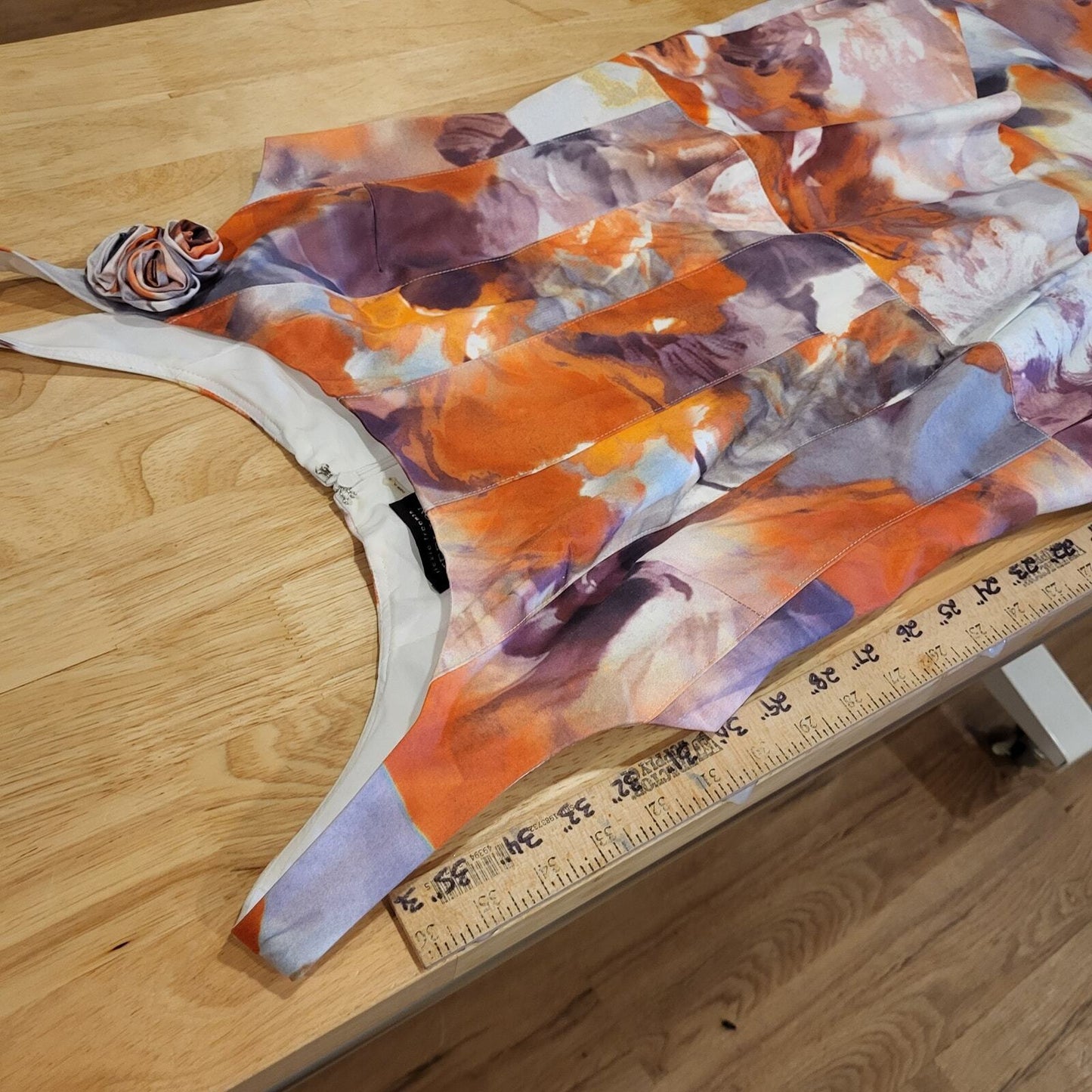 Rickie Freemen For Teri Jon Orange Purple Watercolor Pencil Dress Flounce 10
